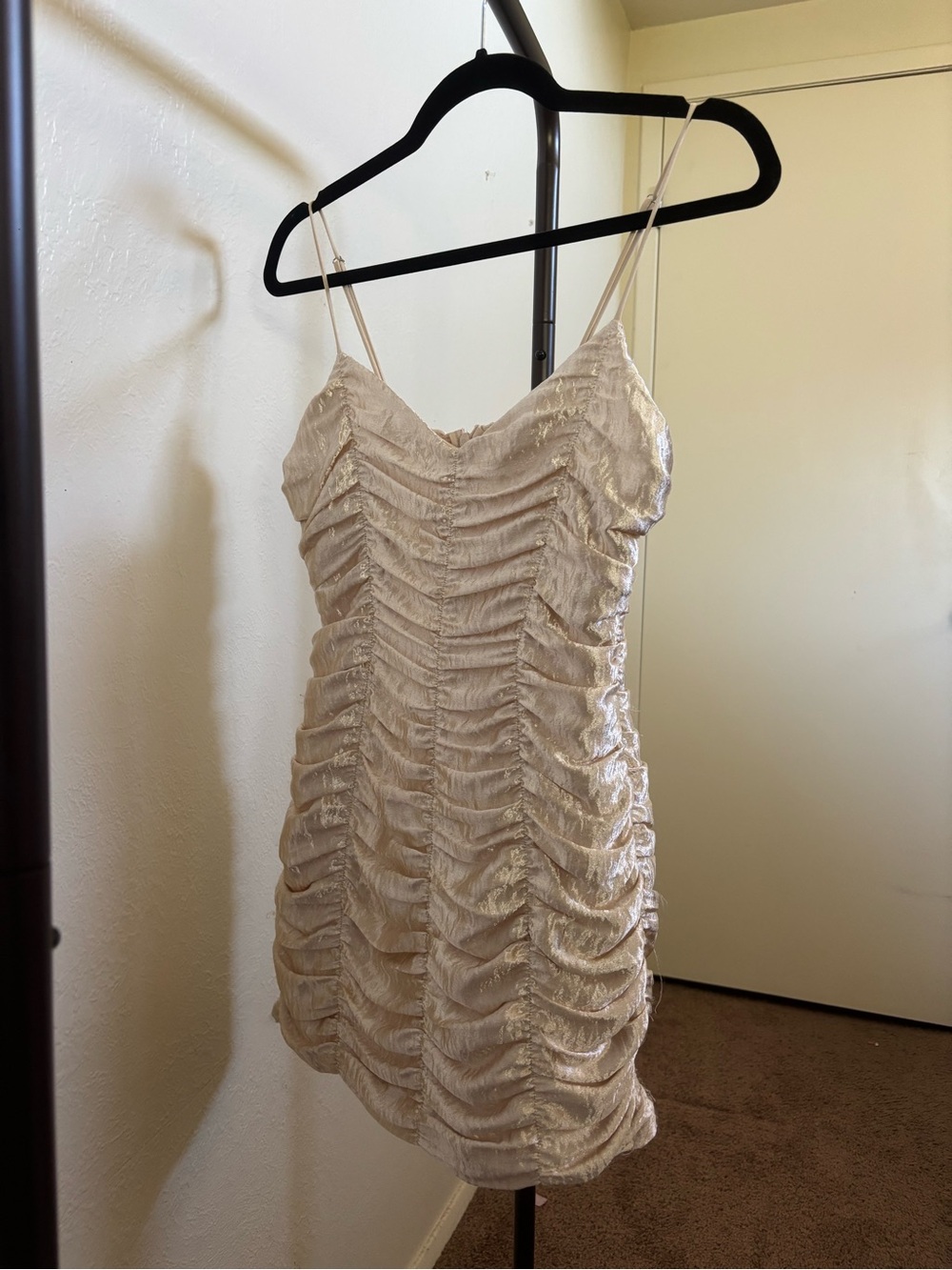 Lucy in the Sky Champagne Ruched Mini Dress